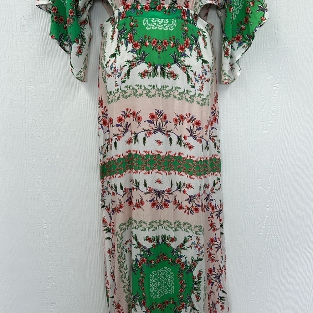 En Creme - Colorful Pastel Floral Flow Sleeves Cutout Maci Dress Size Small - Picture 5 of 15